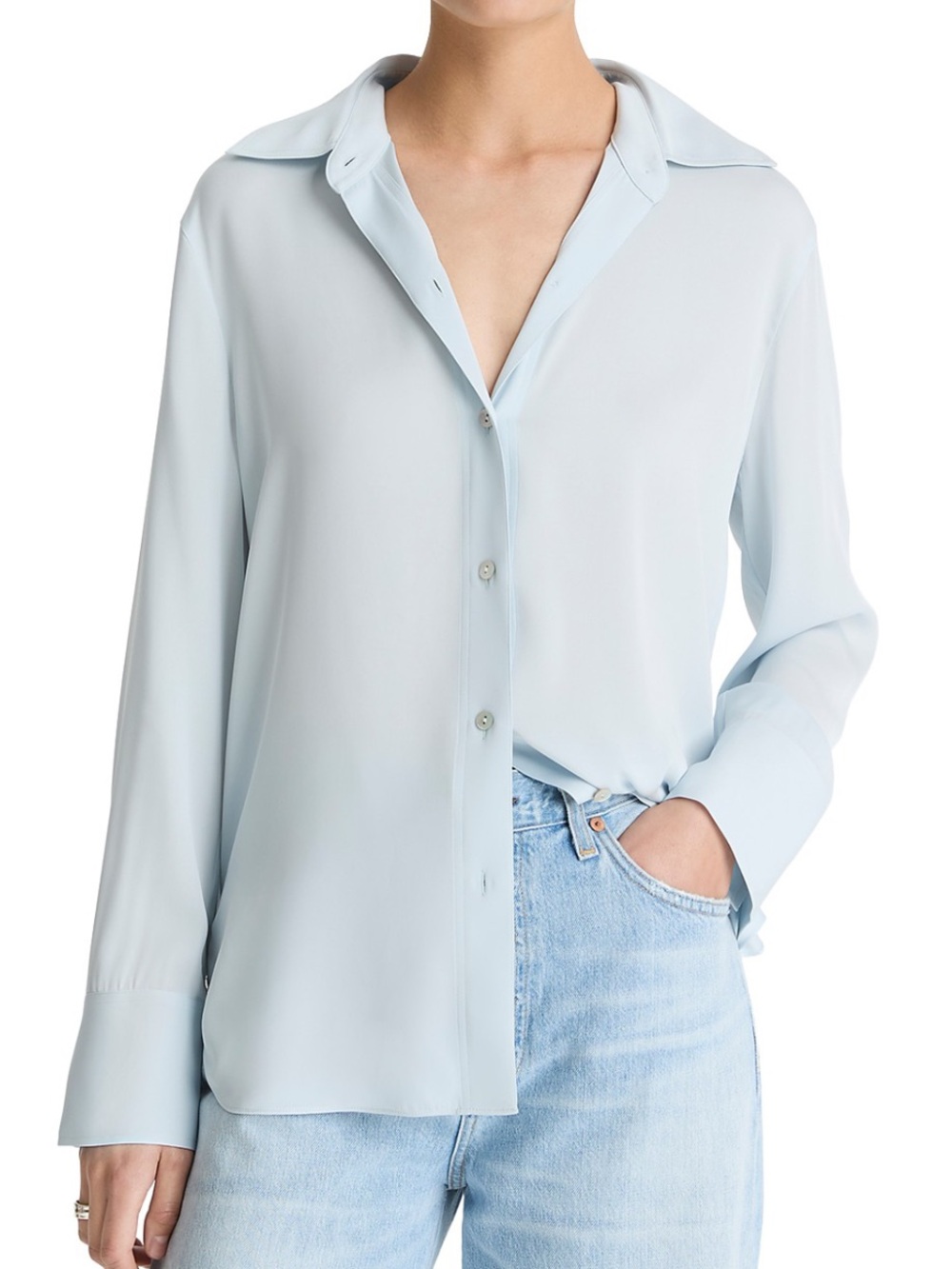 Vince Long Sleeved Button Down Silk Blend Blouse